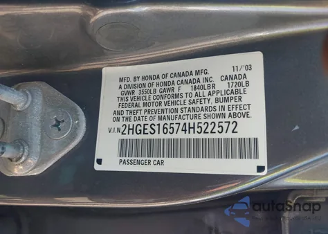 2004 Honda Civic Lx from USA, damaged, VIN 2HGES16574H522572